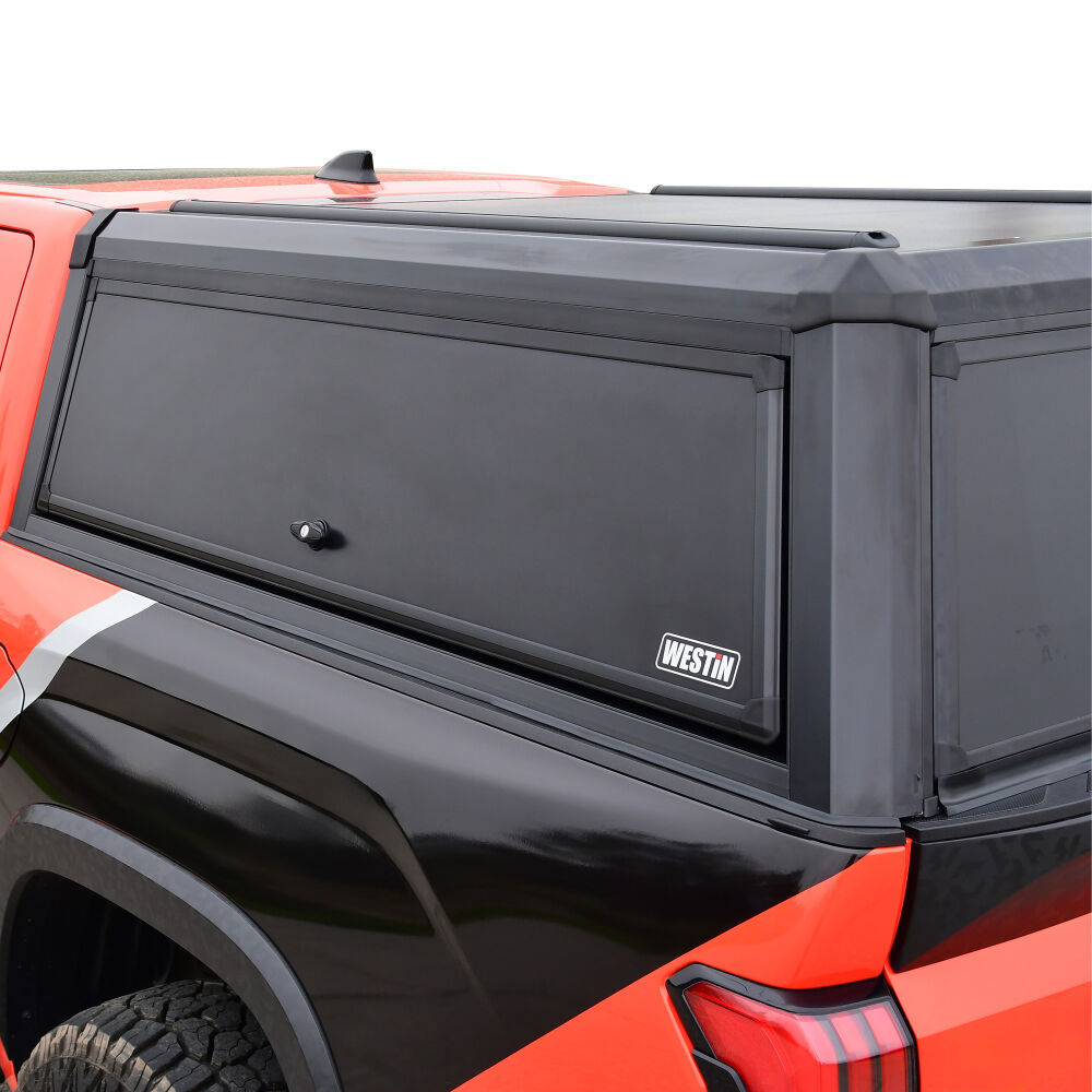 Westin EXP Black Truck Cap Complete Kit w Solid Front Glass Matte Black - 22-26 Toyota Tundra CC 5.5ft. Bed